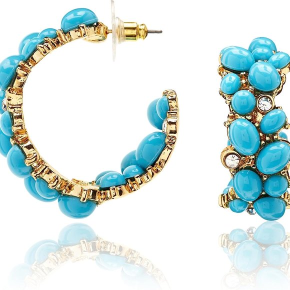Kenneth Jay Lane Turquoise Cabochon Hoop Piercedor Clip Earring
